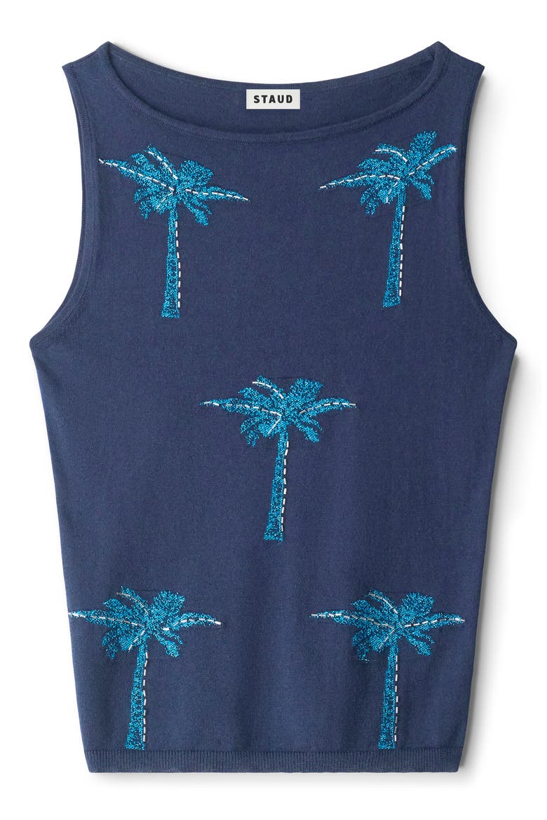 Arden Embroidered Palm Tree Top, Main, color, NAVY