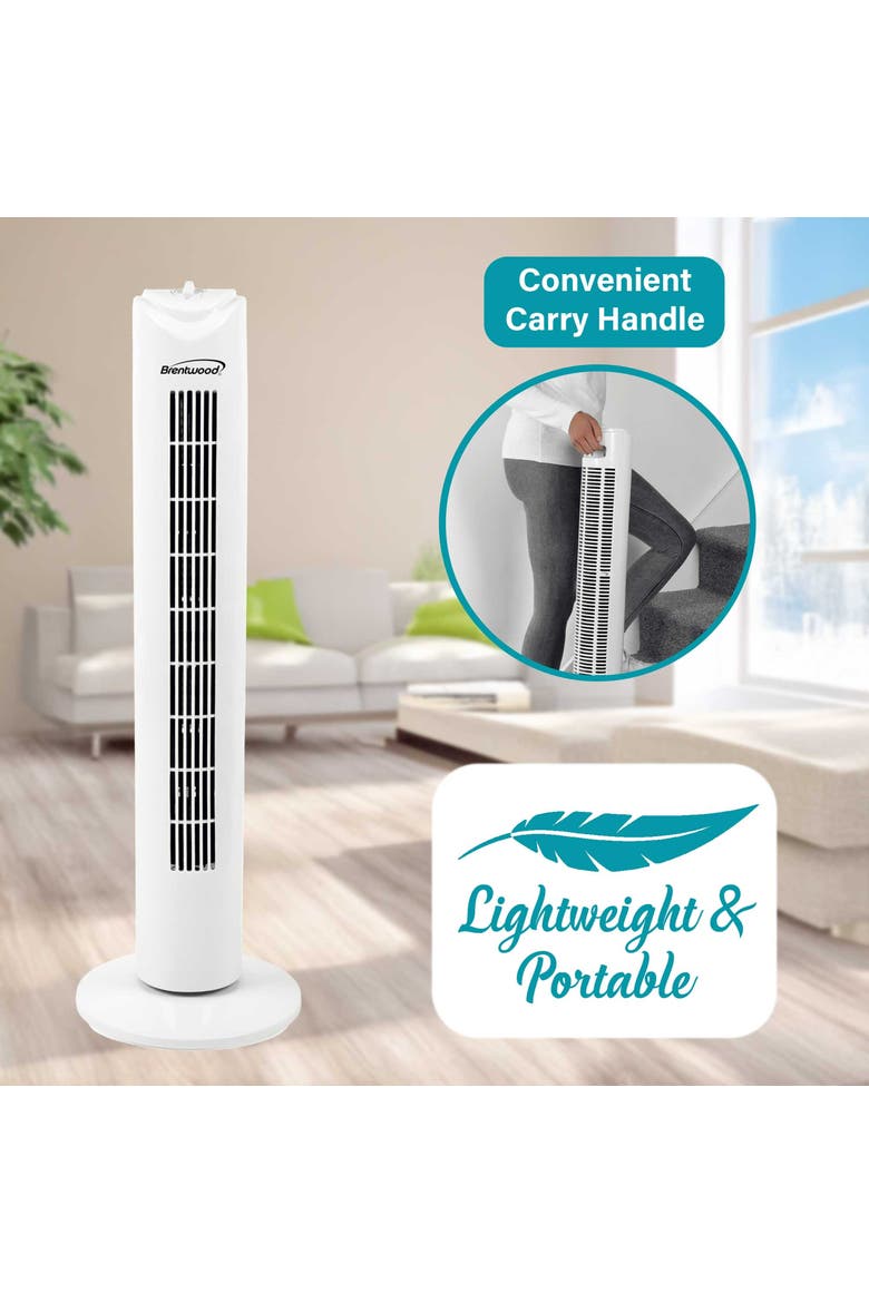 32 Inch 3 Speed Oscillating Portable Tower Fan in White, Alternate, color, White