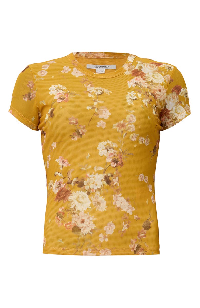 AllSaints Ellie Floral Mesh T-Shirt, Alternate, color, Armada Deep Yellow