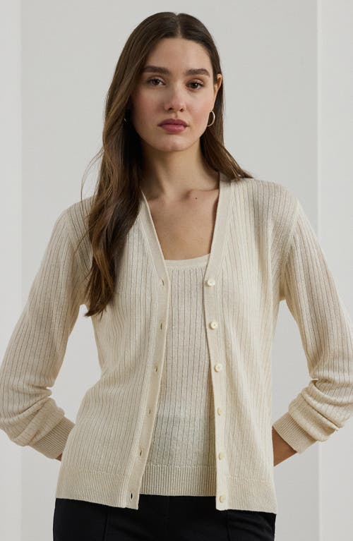 Ralph Lauren Lauren Linen Blend Rib Cardigan In White