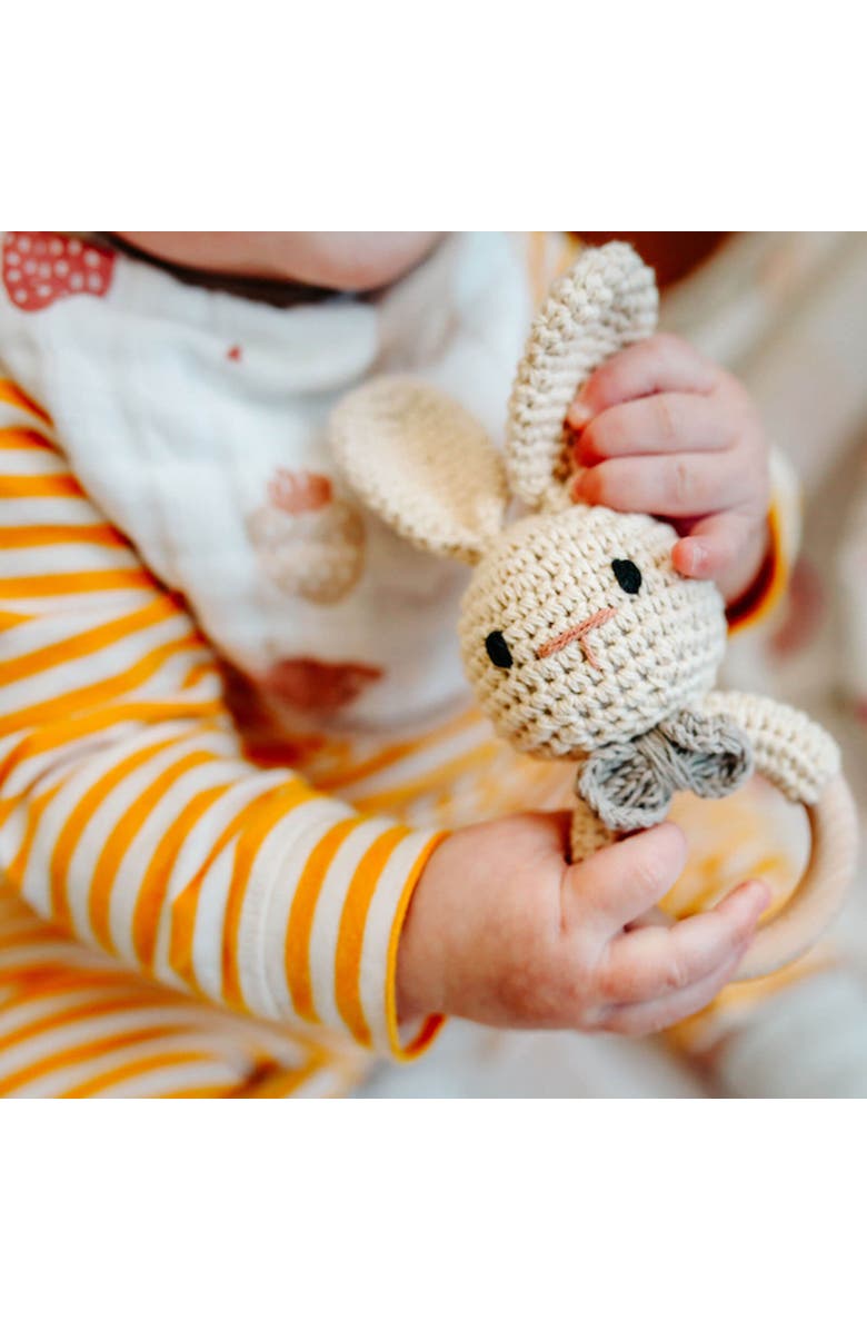 embé Baby Interactive Wooden Toy Rattle with Crochet Animal, Alternate, color, Easter Bunny