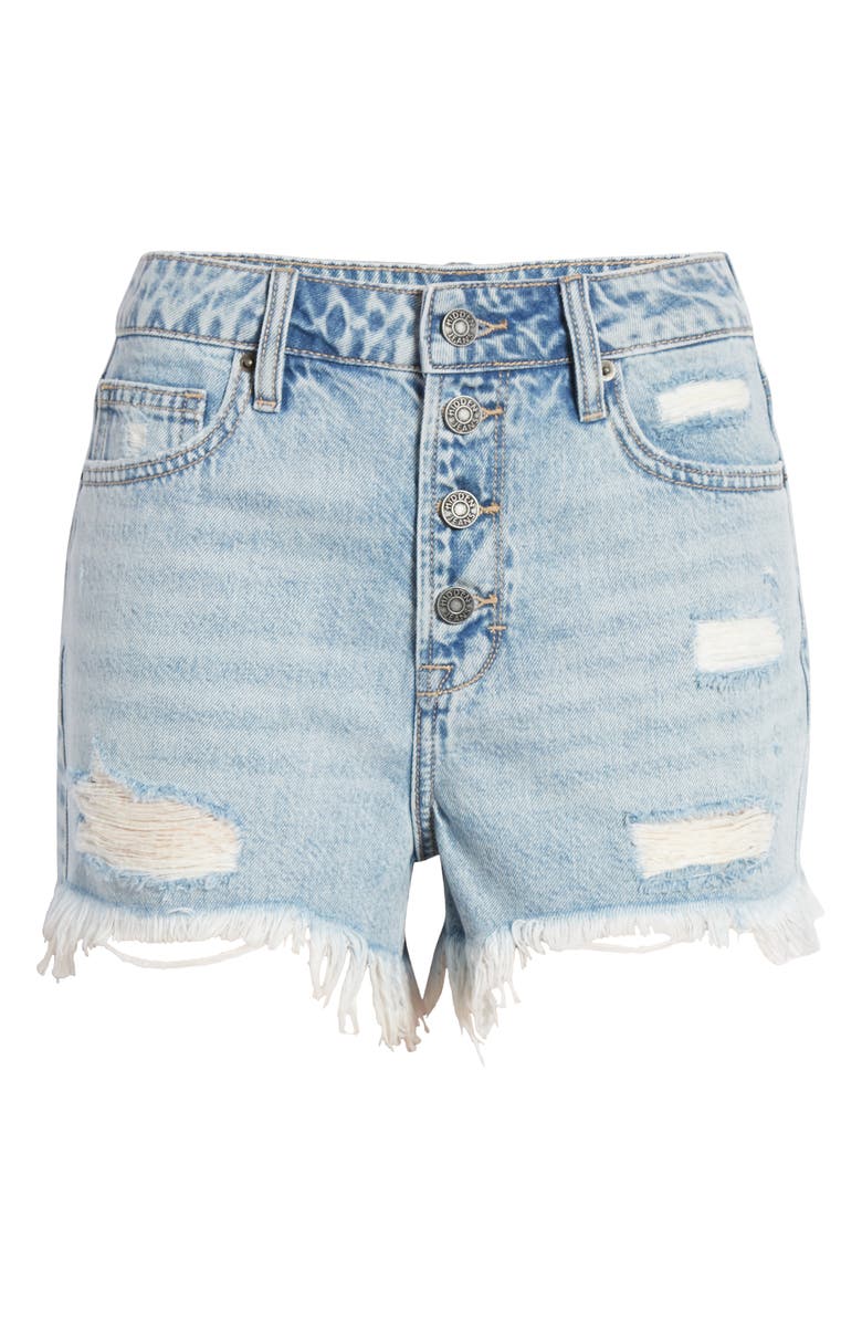 HIDDEN JEANS Distressed High Waist Nonstretch Cutoff Denim Mom Shorts, Alternate, color, Light Wash