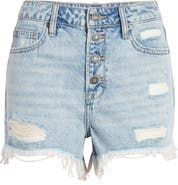 HIDDEN JEANS Distressed High Waist Nonstretch Cutoff Denim Mom Shorts
