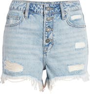 HIDDEN JEANS Distressed High Waist Nonstretch Cutoff Denim Mom Shorts