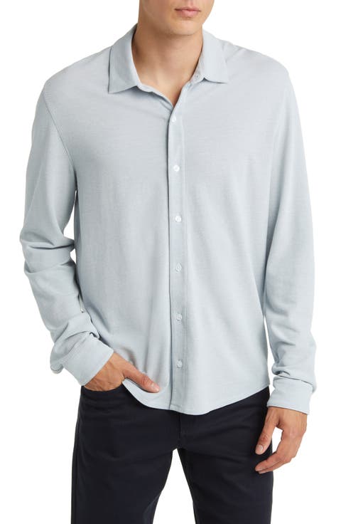 Cotton Piqué Knit Button-Up Shirt