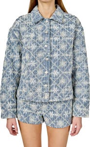 Endless Rose Floral Embroidered Nonstretch Denim Jacket