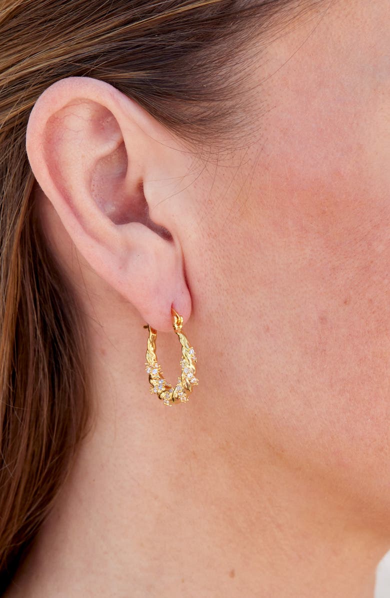 SAVVY CIE JEWELS Crystal Embellished Hoop Earrings, Alternate, color, Yellow