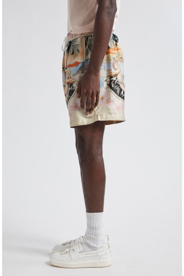 Cherub Print Silk Twill Shorts, Alternate, color, MULTI