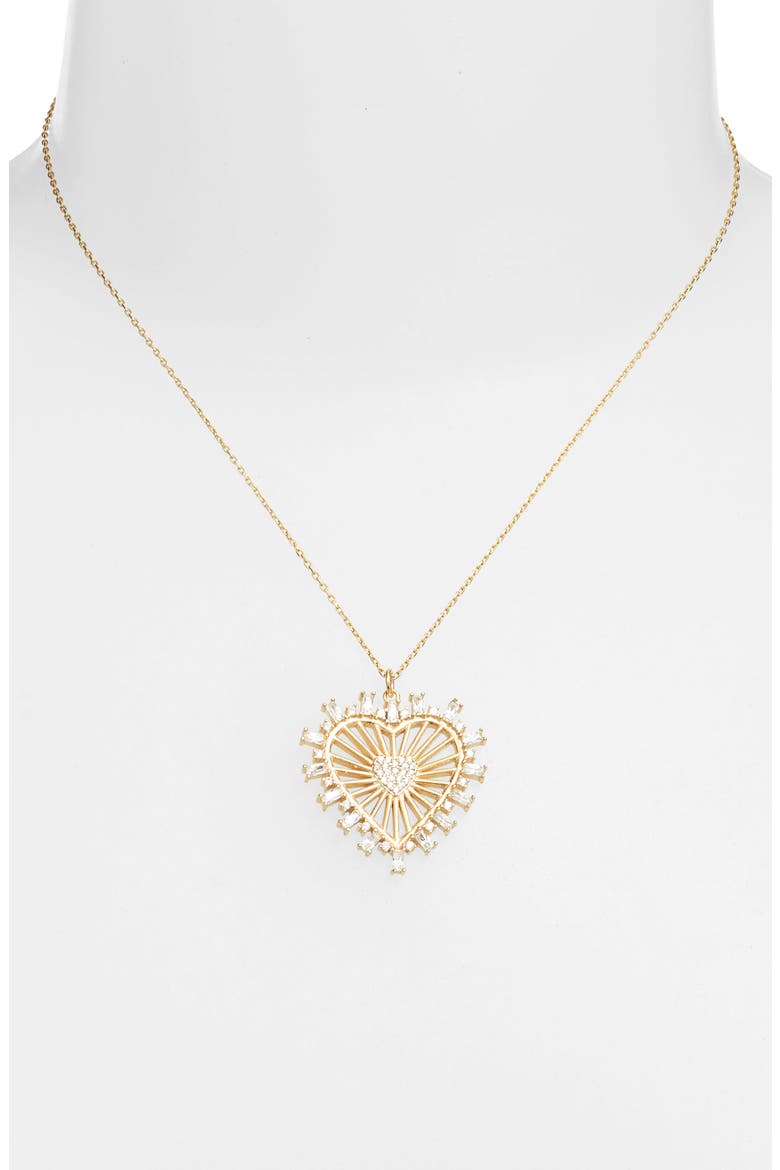 Cubic Zirconia Heart Pendant Necklace, Alternate, color, GOLD/ WHITE
