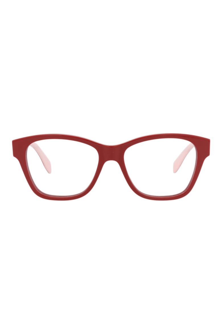 52mm Square Optical Glasses, Main, color, RED RED TRANSPARENT