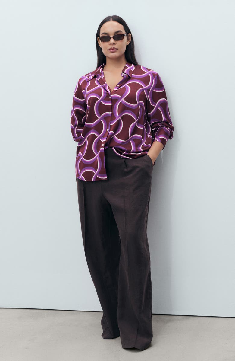 MANGO Abstract Print Button-Up Shirt, Alternate, color, Purple