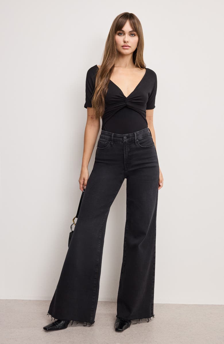 Good American Twist Front Jersey Bodysuit, Alternate, color, Black001