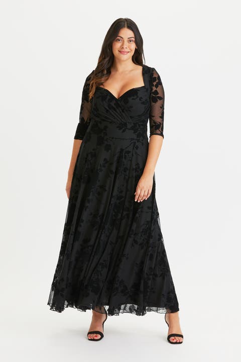 Elizabeth Velvet Flocked Mesh Maxi Dress