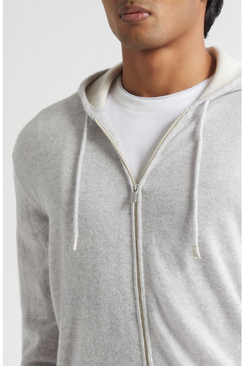 Full Zip Cashmere Hoodie Sweater, Alternate, color, LIGHT GREY MELANGE AND SAND