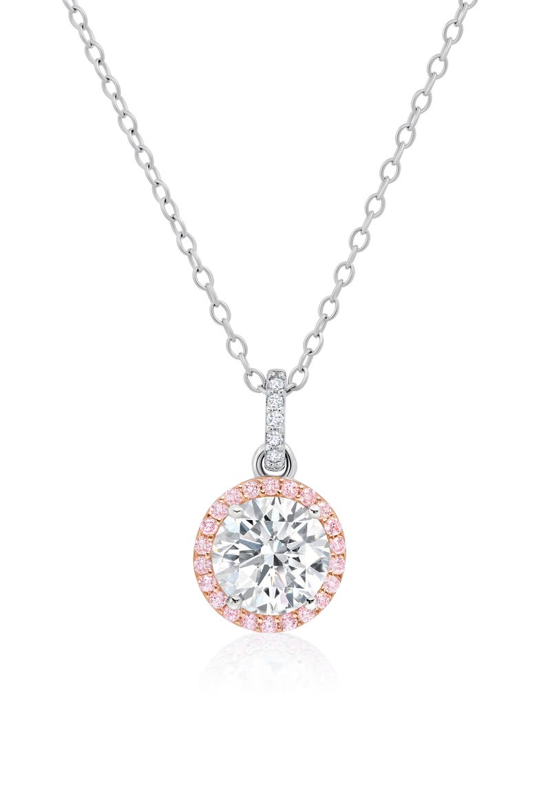 Fiore Brilliant Cut Cubic Zirconia Halo Pendant Necklace, Main, color, PURE PLATINUM/ CLEAR STONE