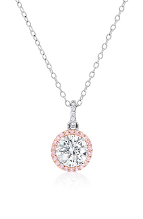 Fiore Brilliant Cut Cubic Zirconia Halo Pendant Necklace