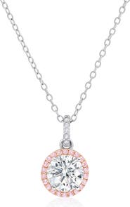 Crislu Fiore Brilliant Cut Cubic Zirconia Halo Pendant Necklace