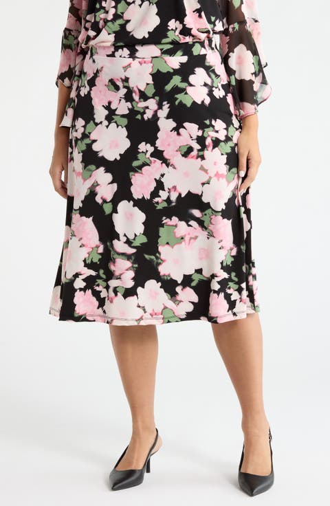 Floral Print Everyday Knit Skirt (Plus)