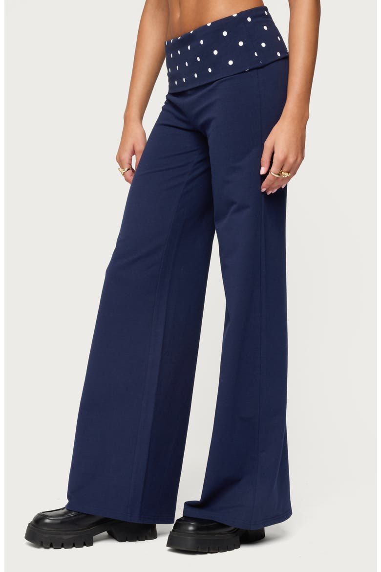 Reeva Polka Dot Foldover Pants, Alternate, color, NAVY