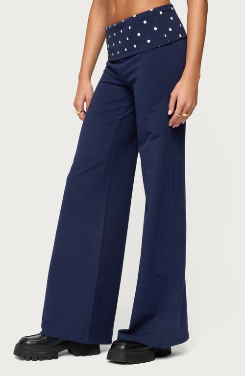 Edikted Reeva Polka Dot Foldover Pants In Blue