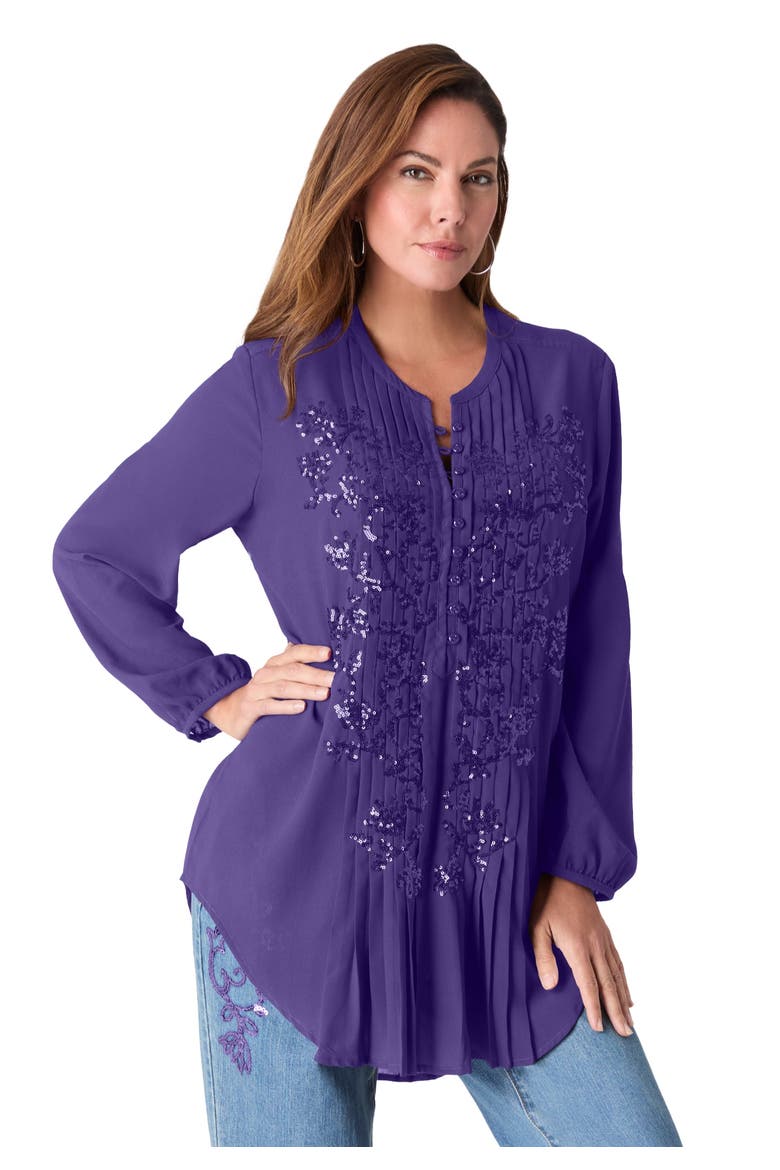 Sequin Floral Tunic, Main, color, MIDNIGHT VIOLET