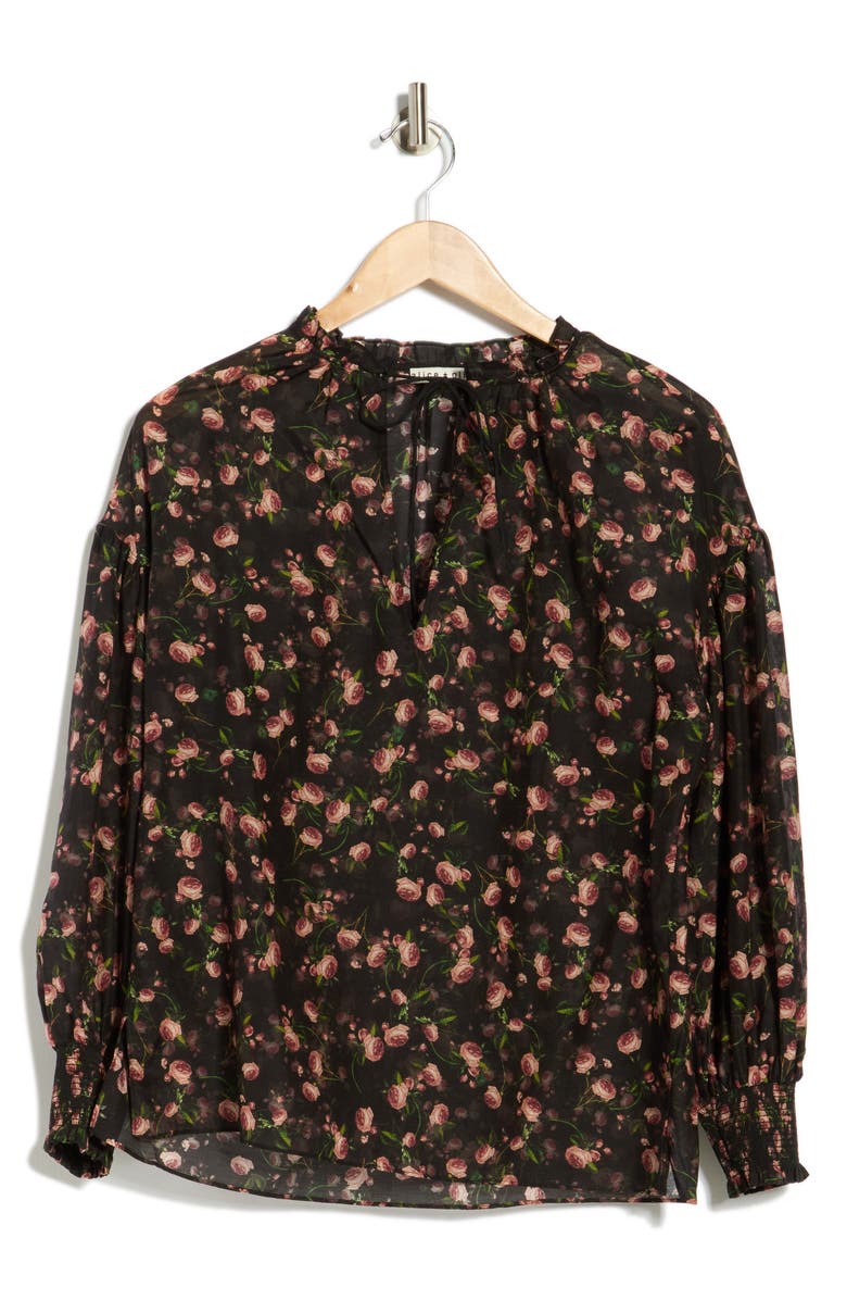 Alice + Olivia Julius Floral Long Sleeve Cotton & Silk Top, Alternate, color, Fleur Frills