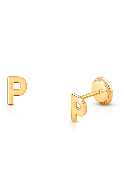 14K Gold Initial Studs Screw Back Earrings