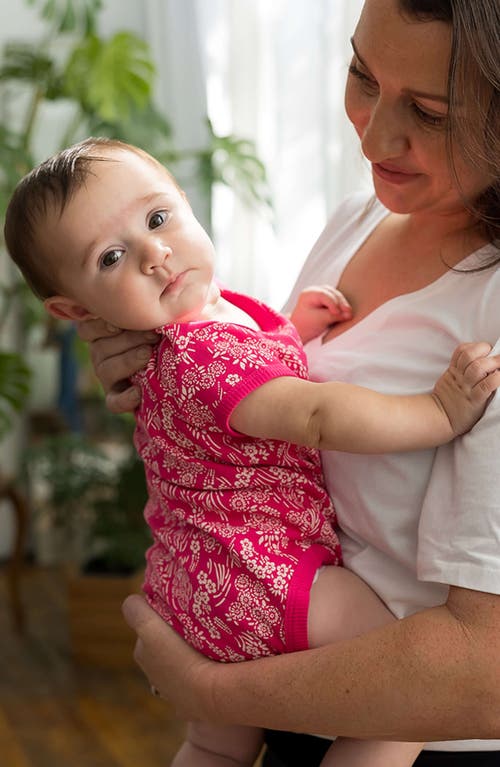 Mightly Organic Cotton Short Sleeve Bodysuit In Begonia Bloom