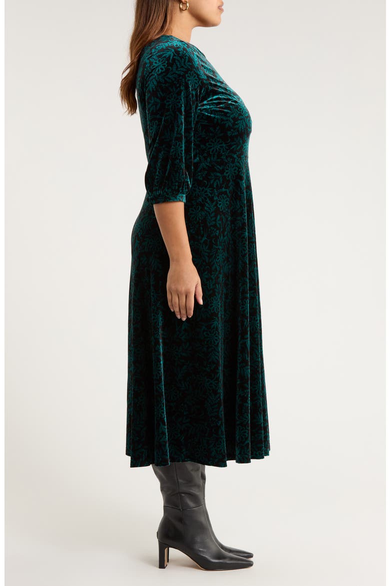 Oak Cottage Velvet Midi Dress, Alternate, color, EVENING WOODLAND STUDIO GREEN