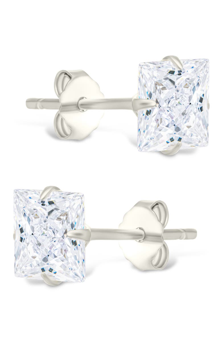 Sterling Forever Princess Cut Cubic Zirconia Stud Earrings, Alternate, color, Silver