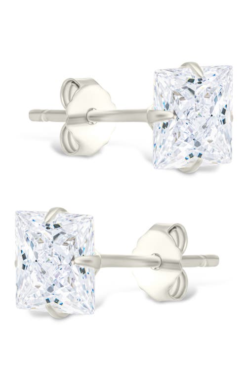 Sterling Forever Sterling Silver Princess Cut Prong Set Stud Earrings In Silver