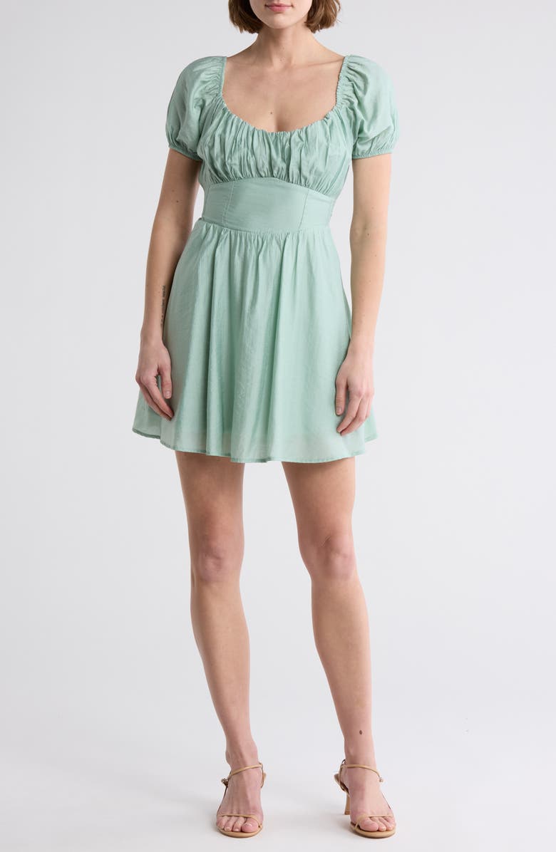 Blu Pepper Puff Sleeve Back Tie Minidress, Main, color,
