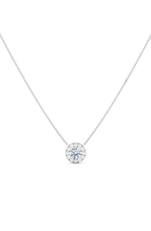 Round Brilliant Halo Lab Created Diamond Pendant Necklace