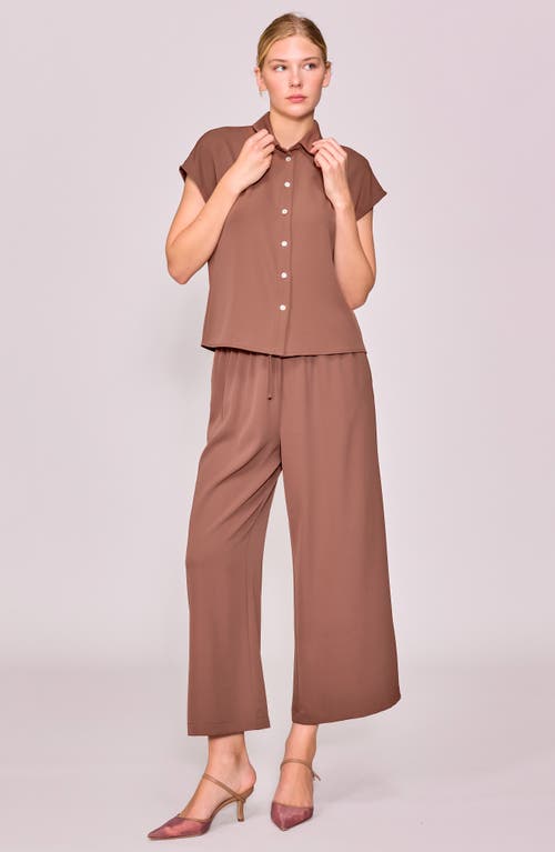 Melloday Cap Sleeve Button-up Shirt In Brown