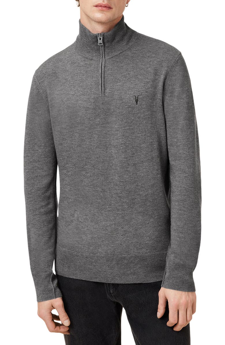 AllSaints Kilburn Funnel Neck Wool Blend Quarter Zip Sweater, Main, color, Monument Grey