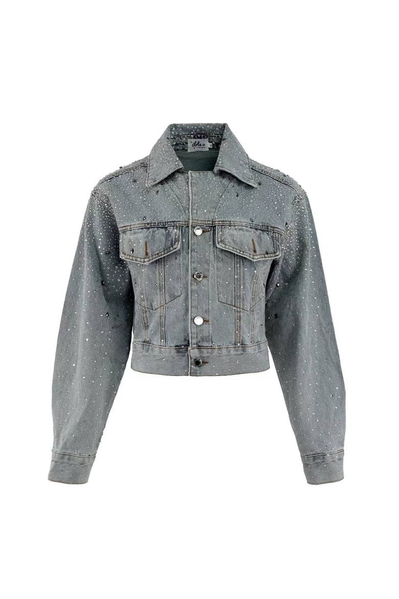 Crystal Bow Denim Jacket, Main, color, Blue