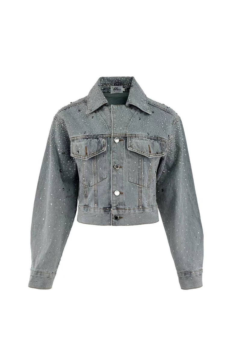 Lola + The Boys Crystal Bow Denim Jacket, Main, color, Blue