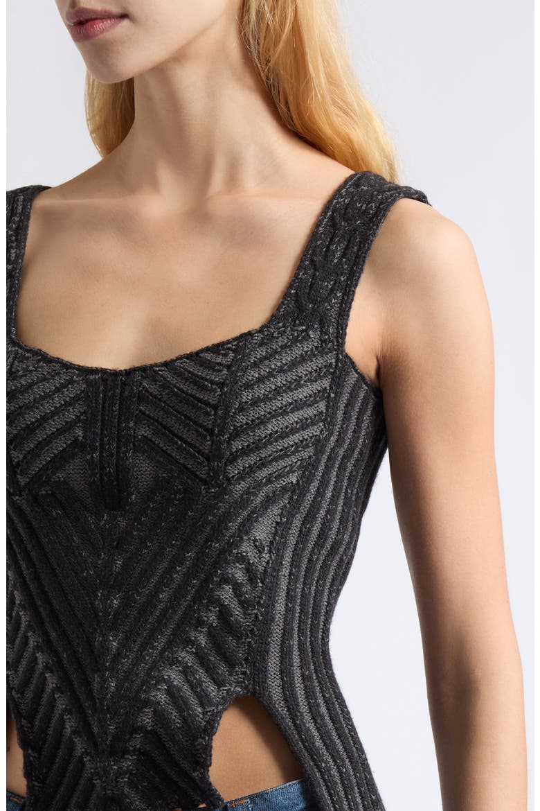 Warrior Corset Mixed Stitch Merino Wool Sweater Tank, Alternate, color, BLACK