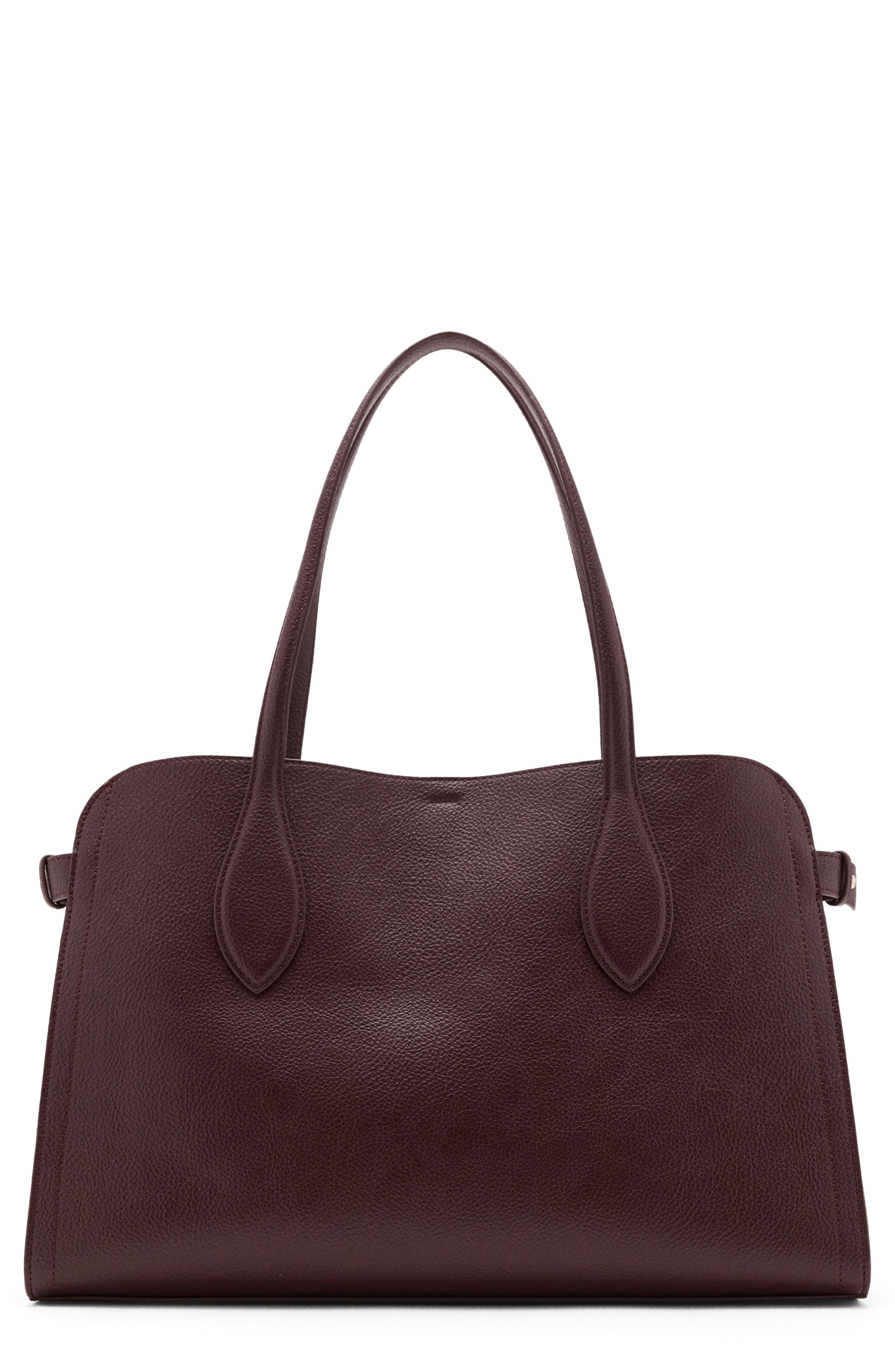 MANGO Medium Pebbled Faux Leather Handbag, Main, color, Burgundy