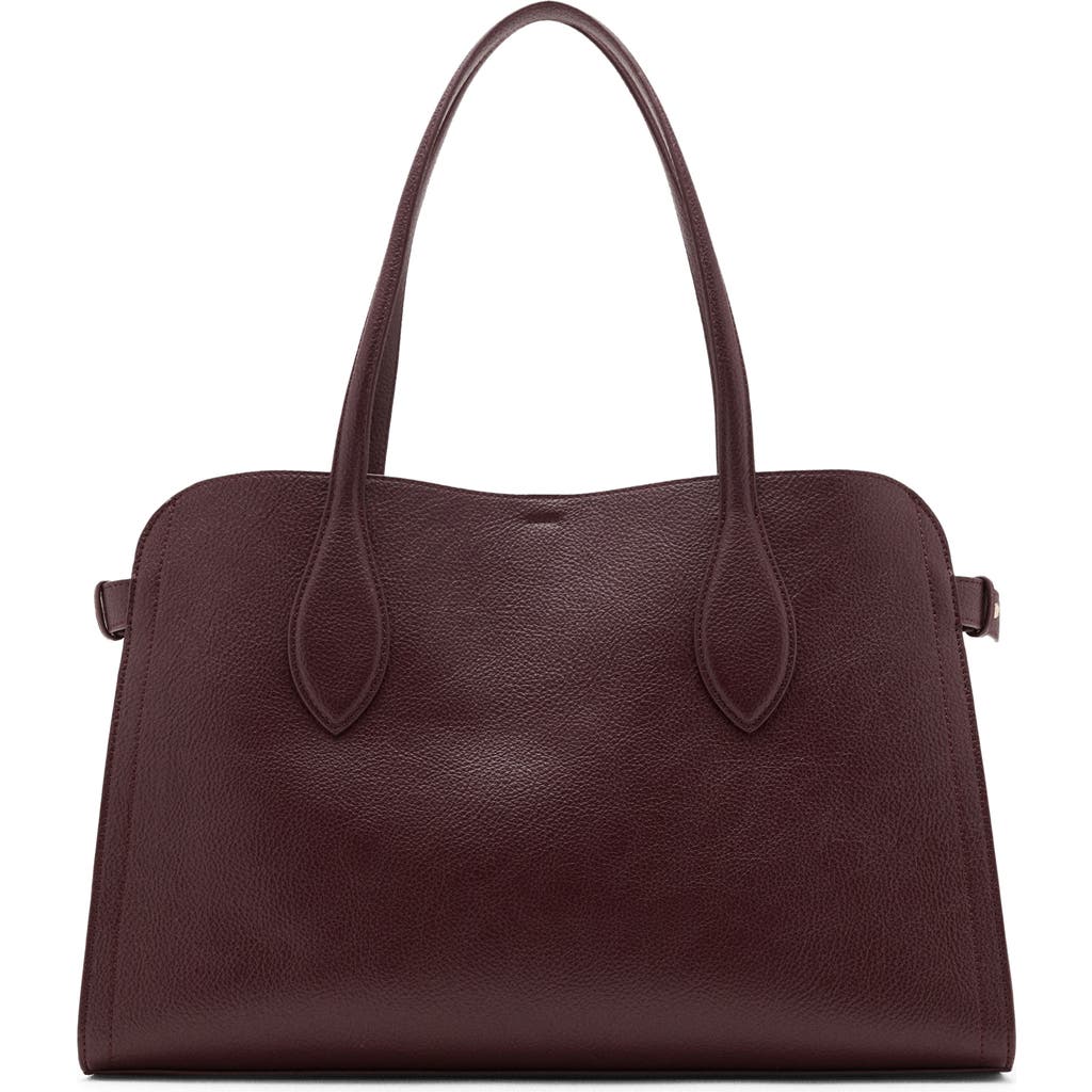 Mango Medium Pebbled Faux Leather Handbag In Burgundy