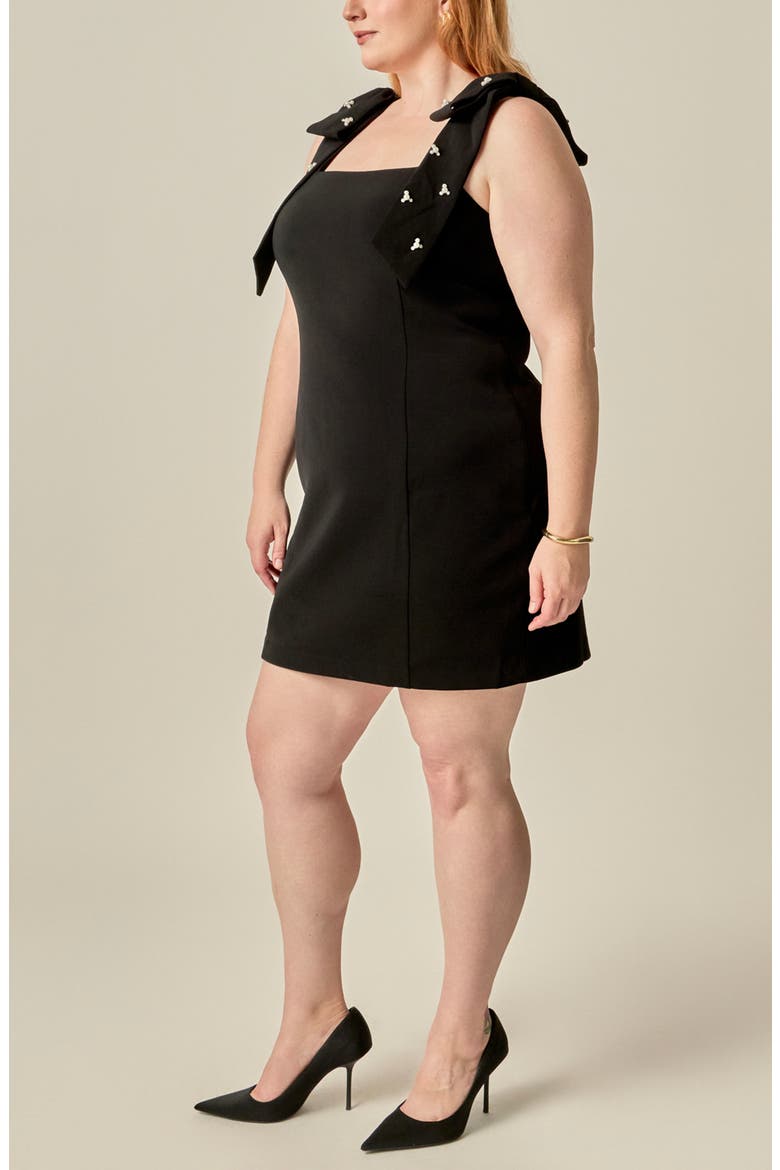 Rhinestone Bow Minidress, Alternate, color, BLACK