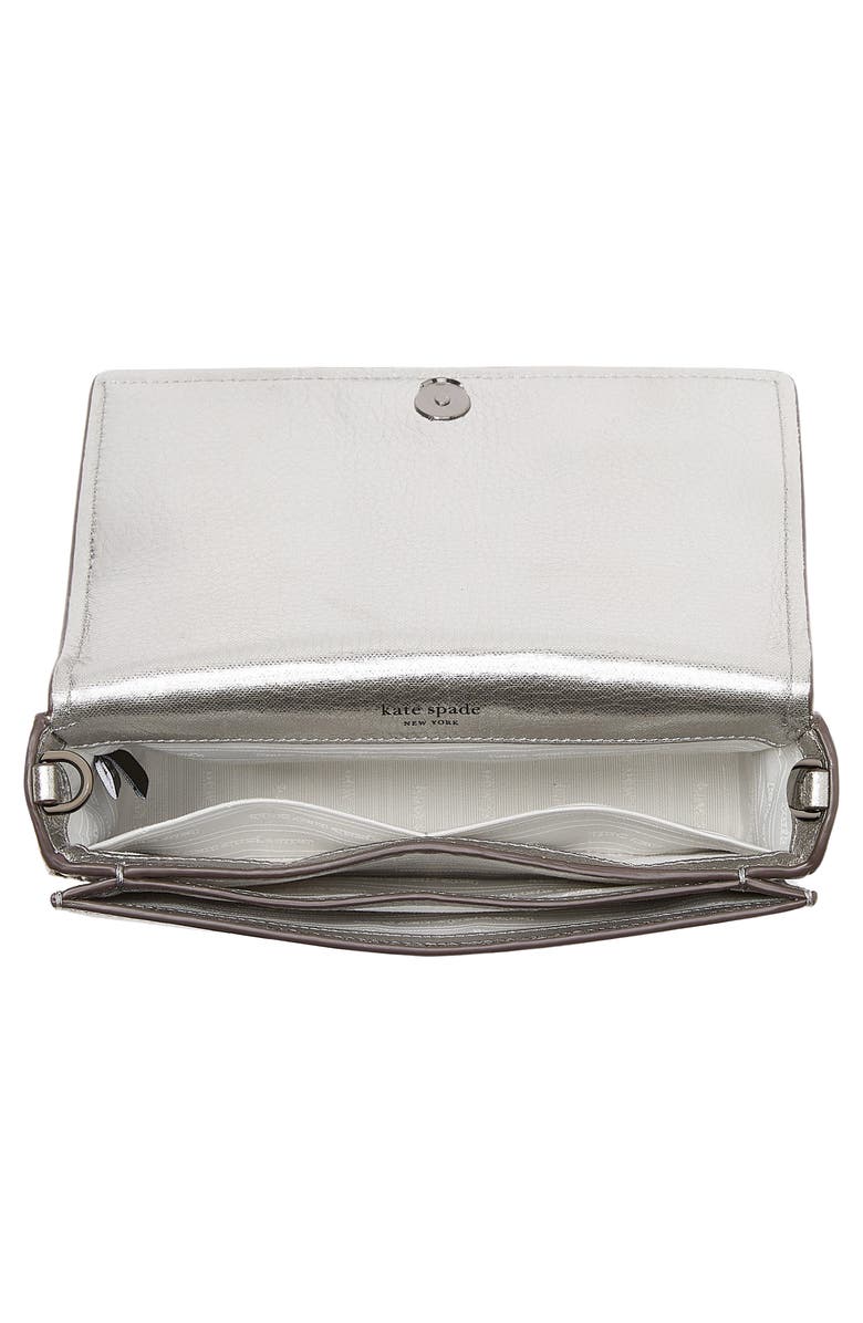Kate Spade New York morgan bow embellished metallic leather wallet on a chain, Alternate, color, Silver