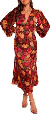 Petal & Pup Zimmer Floral Long Sleeve Satin Maxi Dress