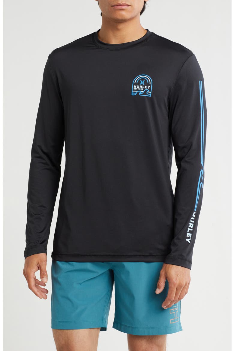 Logo Wave Long Sleeve Rashguard, Main, color, BLACK