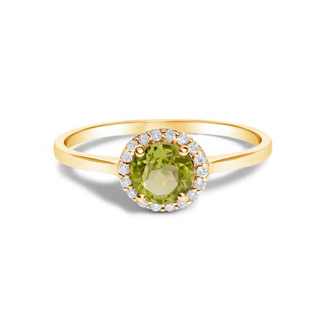 10K Gold Gemstone and 1/10 Cttw Diamond Halo Birthstone Ring