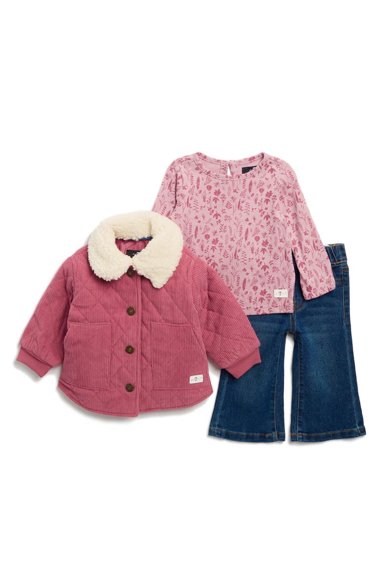 7 For All Mankind Quilted Jacket, Floral Top & Flare Jeans Set, Main, color, 