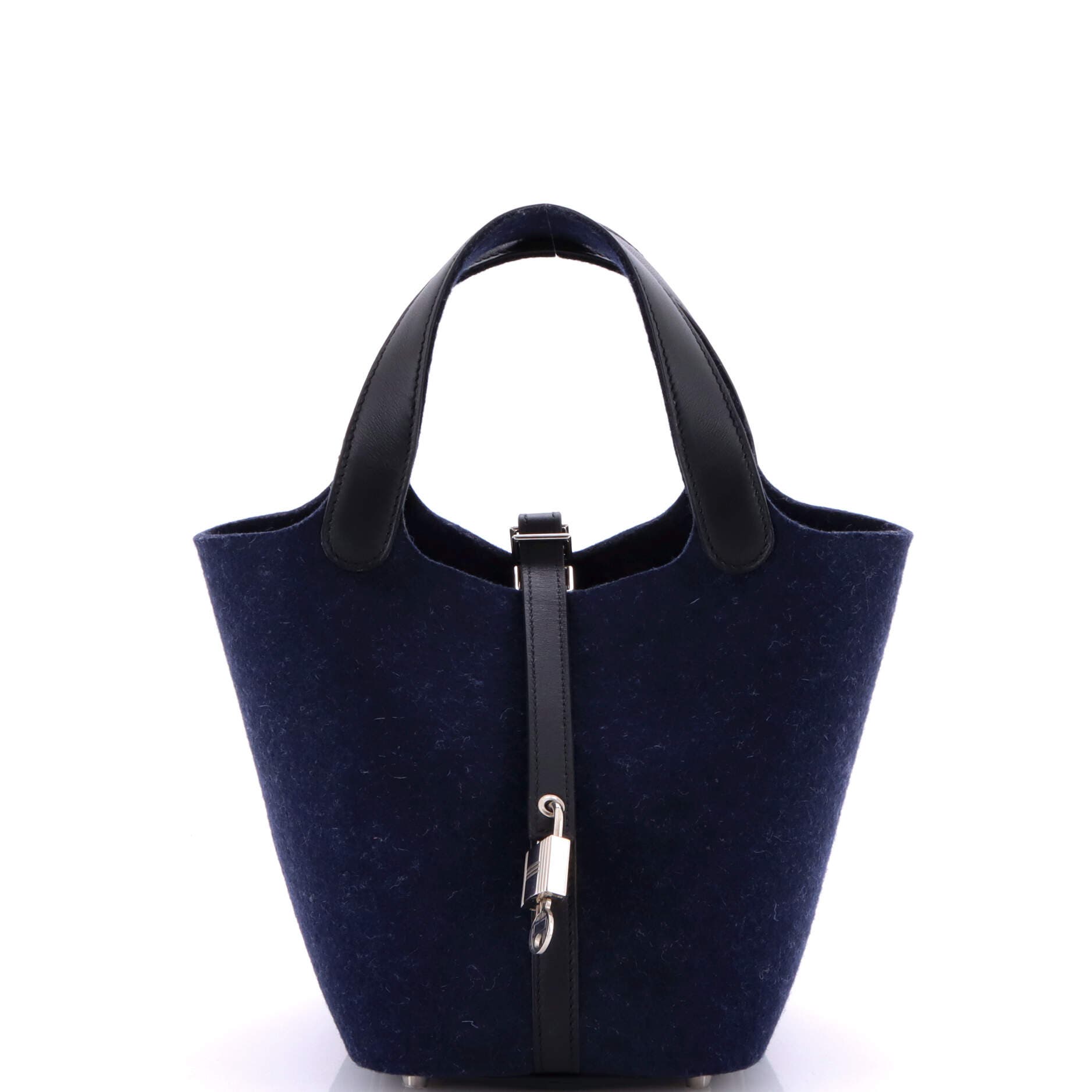 Pre-Owned Hermes Picotin Lock Bag Felt with Leather PM, Main, color, Bleu Nuit
