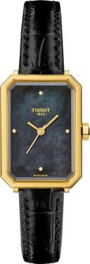 Tissot SRV Rectangle Couture Mother-of-Pearl & Diamond Leather Strap Watch, 30mm