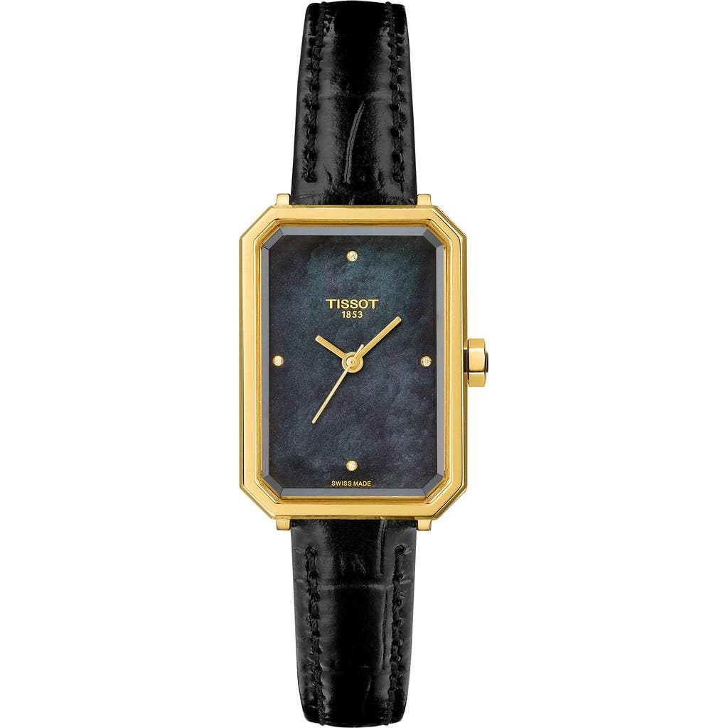 Tissot SRV Rectangle Couture Mother-of-Pearl & Diamond Leather Strap Watch, 30mm