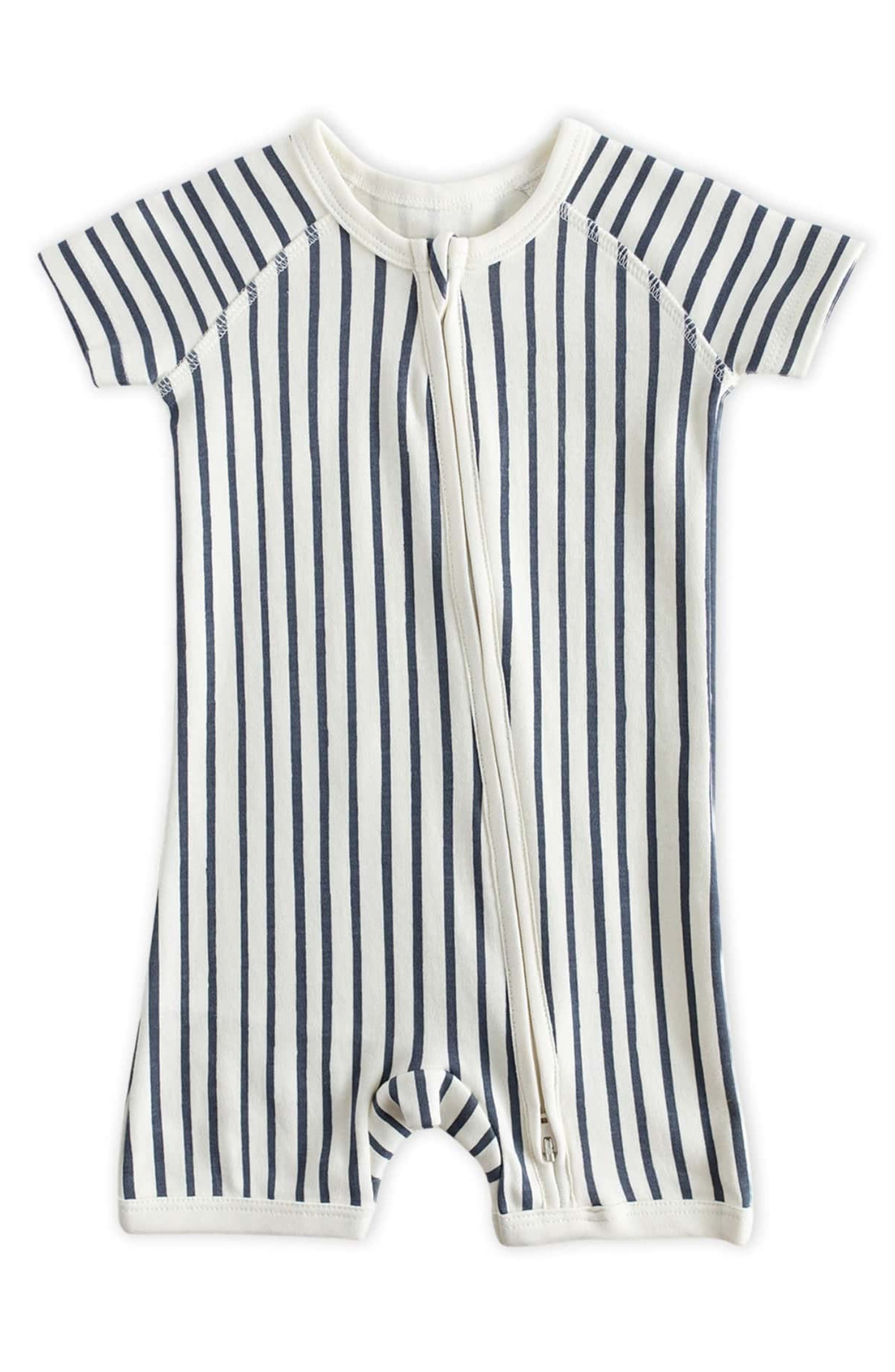 Pehr Stripe Fitted Organic Cotton Romper in Stripes Away Ink Blue 